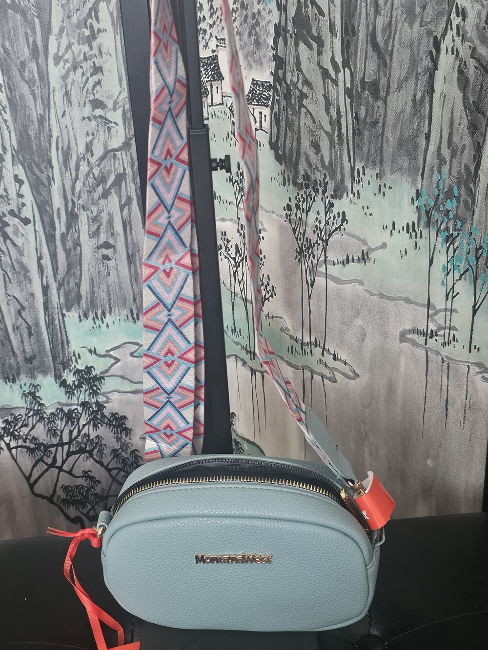 Montana West Blue Crossbody Bag with Patterned Strap